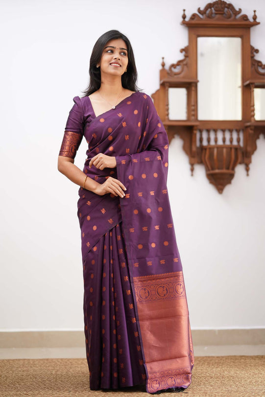 Banarasi Soft Silk Purple Saree with Exquisite Copper Zari Weaving Colorful Saree