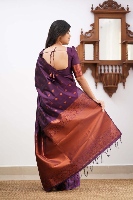 Banarasi Soft Silk Purple Saree with Exquisite Copper Zari Weaving Colorful Saree