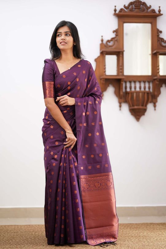 Banarasi Soft Silk Purple Saree with Exquisite Copper Zari Weaving Colorful Saree