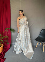Purvi Tabby Soft Silk Woven Saree Pastel Silver - Colorful Saree