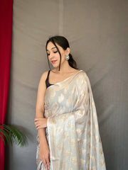 Purvi Tabby Soft Silk Woven Saree Pastel Silver - Colorful Saree