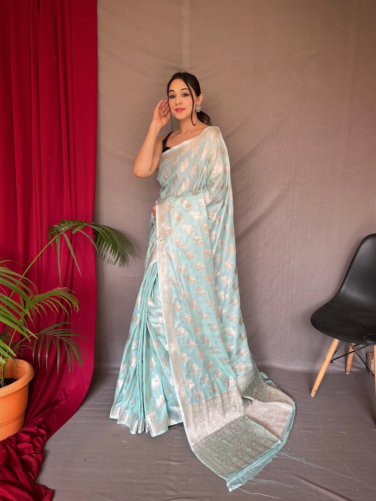 Purvi Tabby Soft Silk Woven Saree Powder Blue - Colorful Saree