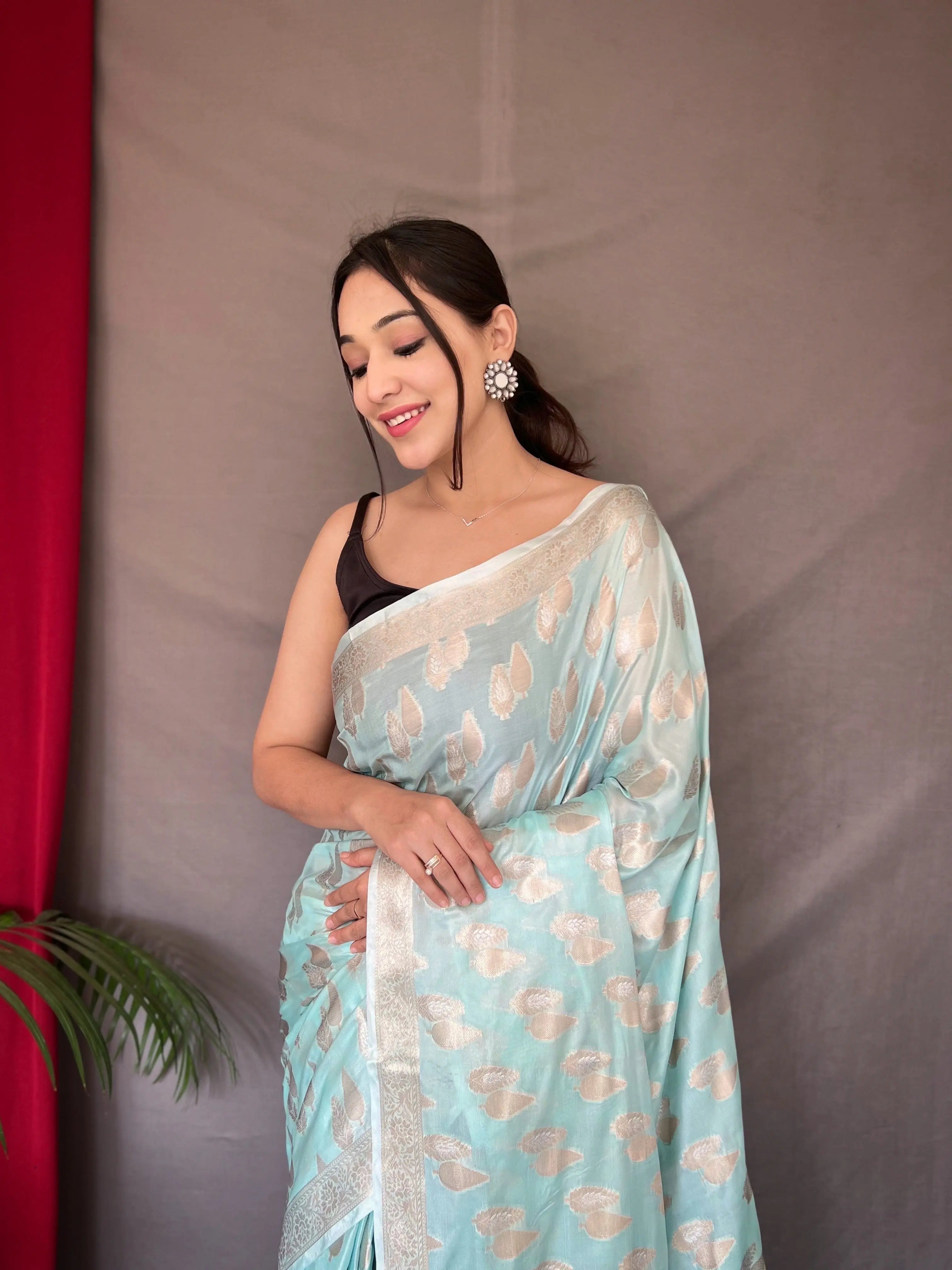 Purvi Tabby Soft Silk Woven Saree Powder Blue - Colorful Saree