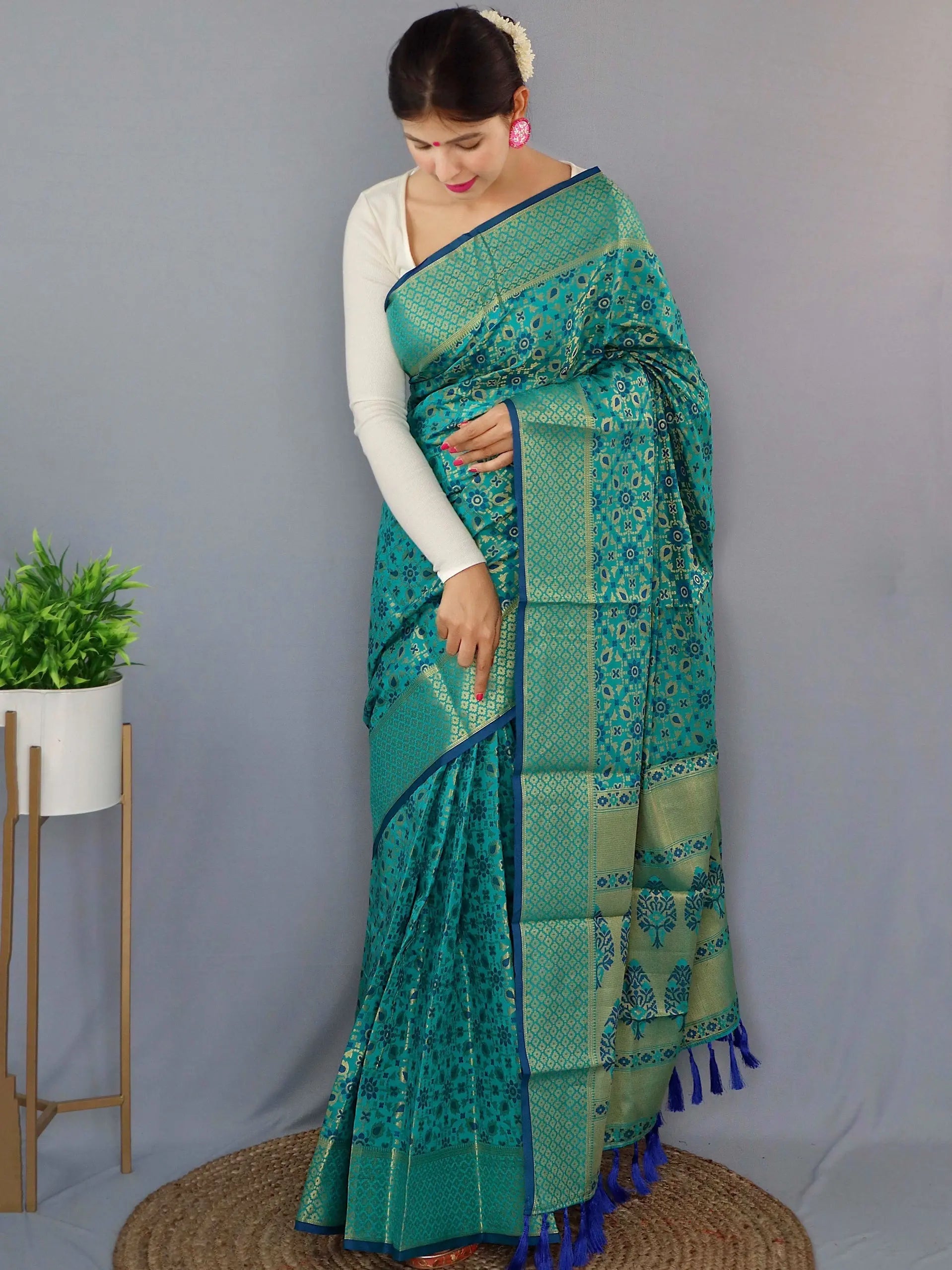 Rajkoti Patola Silk Cyan Blue - Colorful Saree