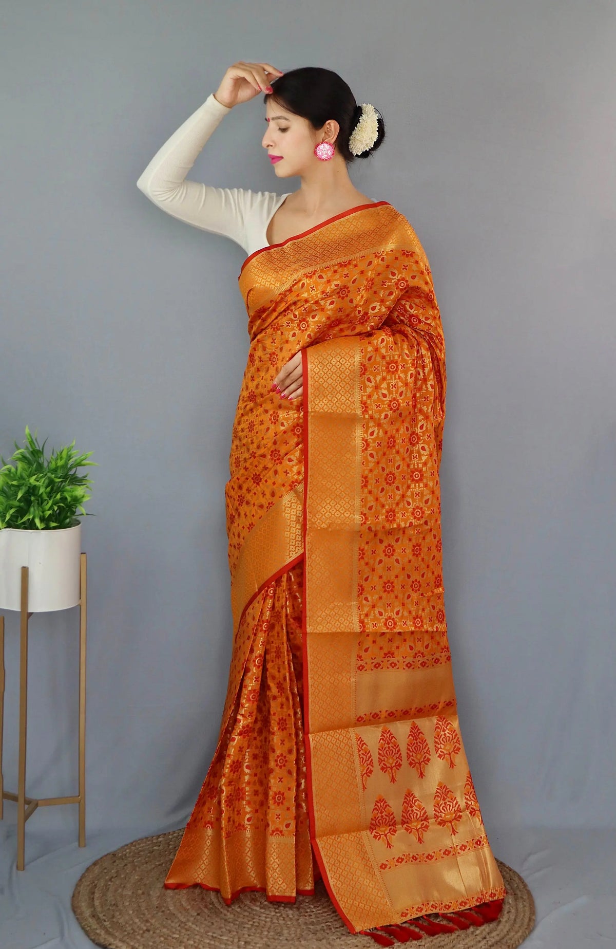 Rajkoti Patola Silk Mustard Yellow - Colorful Saree