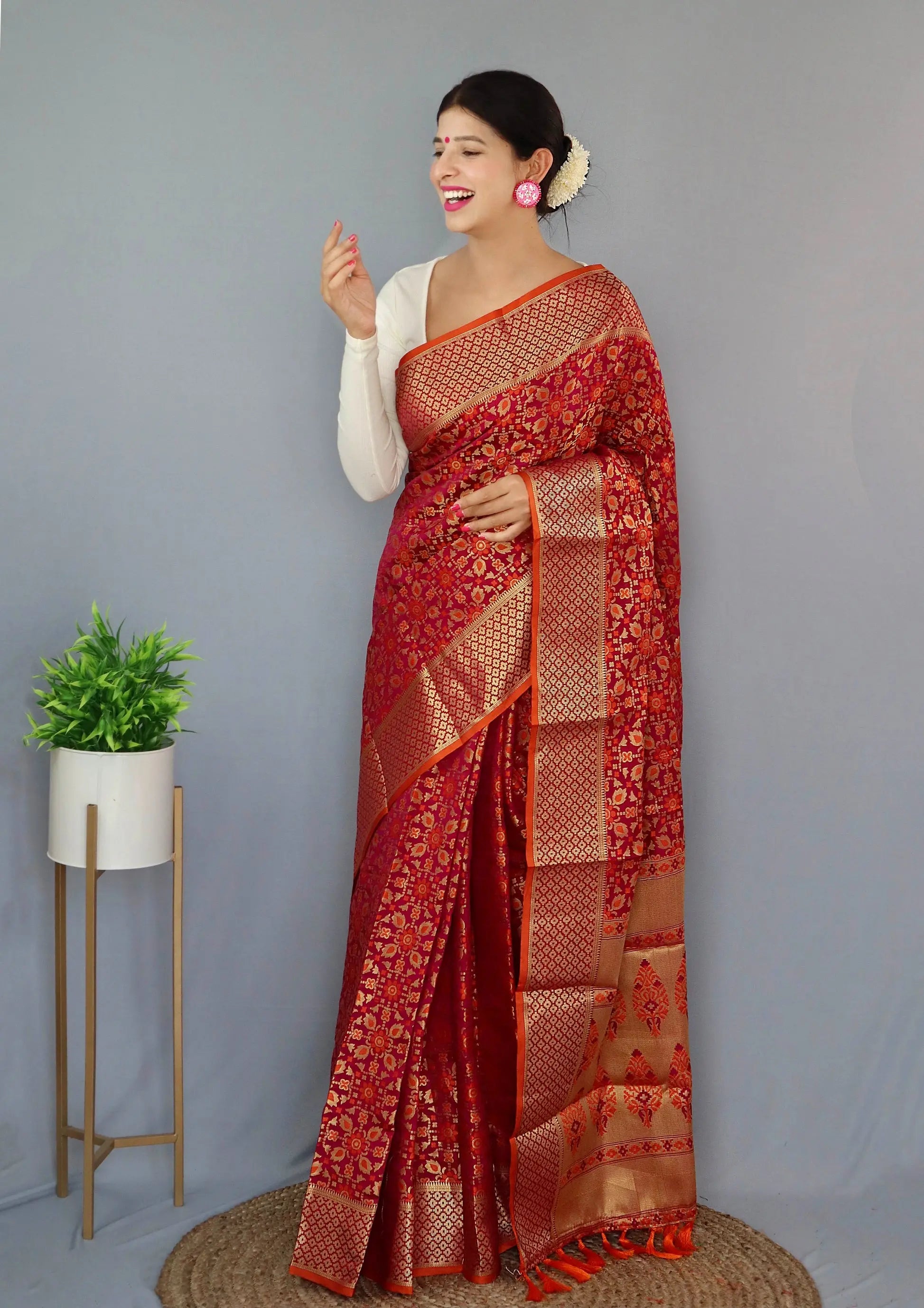 Rajkoti Patola Silk Wine - Colorful Saree