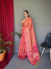 Rangkart Vol. 1 Organza Contrast Woven Saree Dark Peach - Colorful Saree