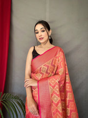 Rangkart Vol. 1 Organza Contrast Woven Saree Dark Peach - Colorful Saree