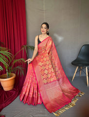 Rangkart Vol. 1 Organza Contrast Woven Saree Dark Peach - Colorful Saree