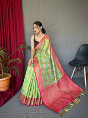 Rangkart Vol. 1 Organza Contrast Woven Saree Green - Colorful Saree