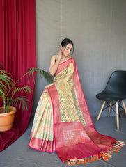 Rangkart Vol. 1 Organza Contrast Woven Saree Ivory Cream - Colorful Saree