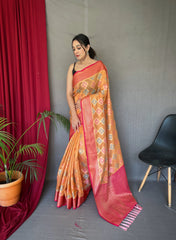 Rangkart Vol. 1 Organza Contrast Woven Saree Pastel Orange - Colorful Saree