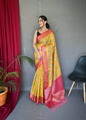 Rangkart Vol. 1 Organza Contrast Woven Saree Yellow - Colorful Saree