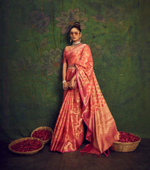 Rangkart Vol. 2 Jaal Organza Contrast Woven Saree Dark Peach - Colorful Saree