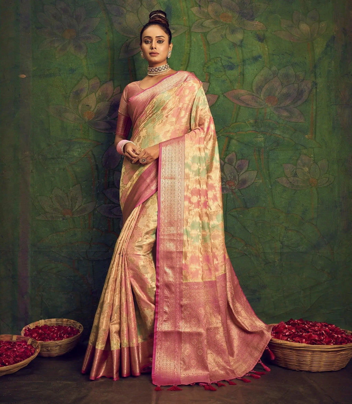 Rangkart Vol. 2 Jaal Organza Contrast Woven Saree Ivory - Colorful Saree