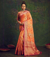 Rangkart Vol. 2 Jaal Organza Contrast Woven Saree Orange - Colorful Saree