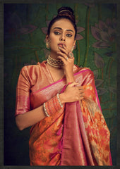 Rangkart Vol. 2 Jaal Organza Contrast Woven Saree Orange - Colorful Saree