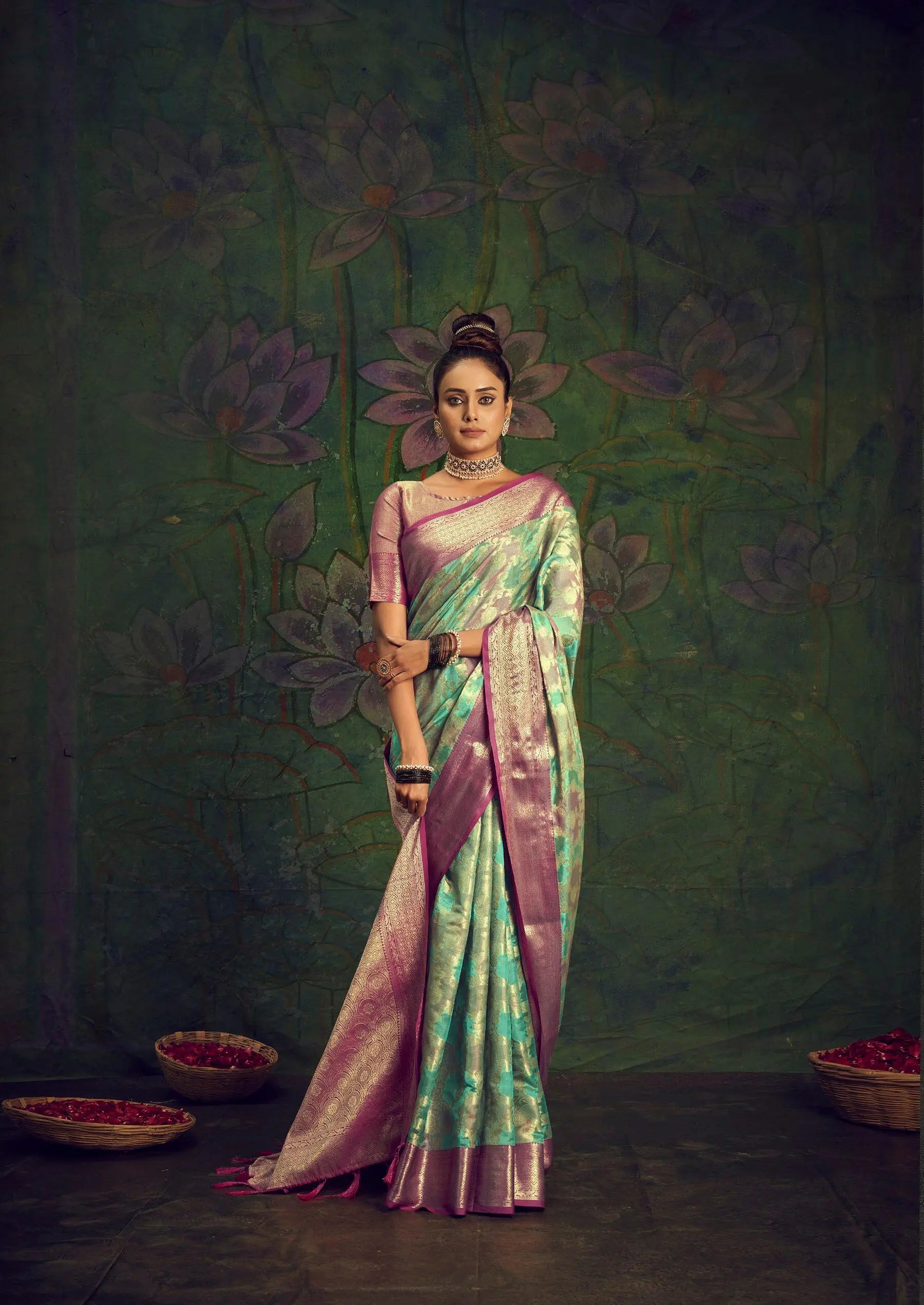 Rangkart Vol. 2 Jaal Organza Contrast Woven Saree Sky Blue - Colorful Saree