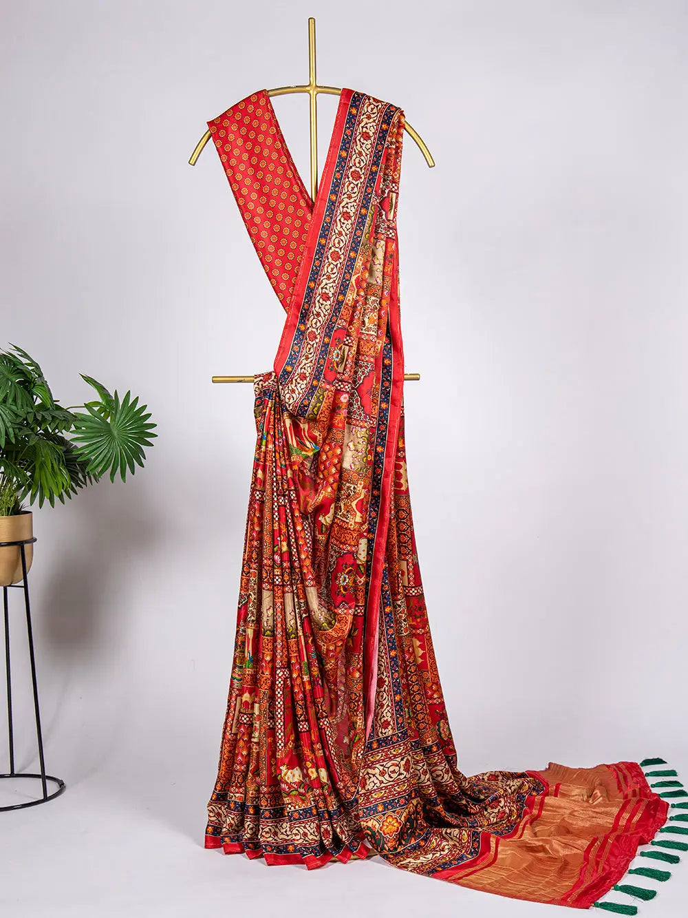 Red Color Digital Printed Pure Gaji Silk Saree - Colorful Saree