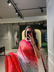 Red Color Floral & Foil Work Gaji Silk Saree - Colorful Saree