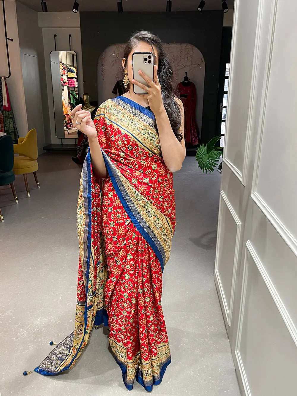 Red Color Foil Printed And Stone Work Dola Silk Saree - Colorful Saree