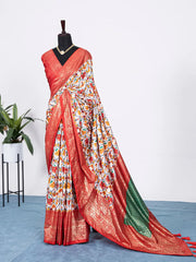 Red Color Patola Print with Foil Work Dola Silk Saree - Colorful Saree