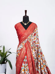 Red Color Patola Print with Foil Work Dola Silk Saree - Colorful Saree