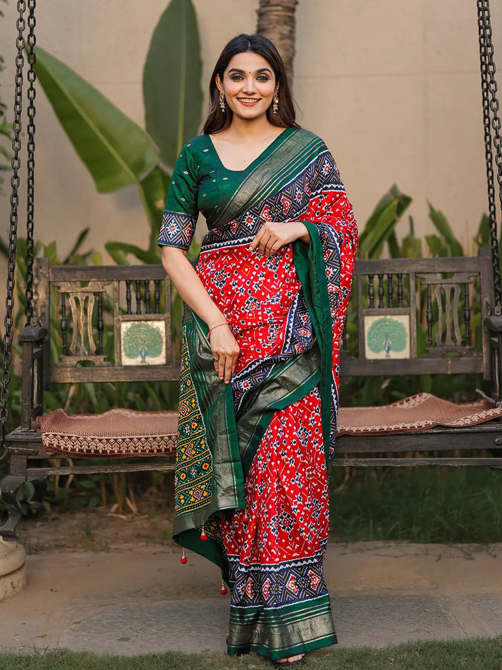 Red Color Patola with Foil Printed Dola Silk Saree - Colorful Saree