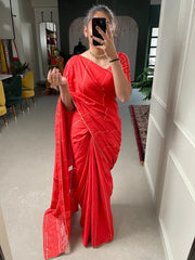 Red Color Sequins And Zari Work Viscose Chanderi Saree - Colorful Saree