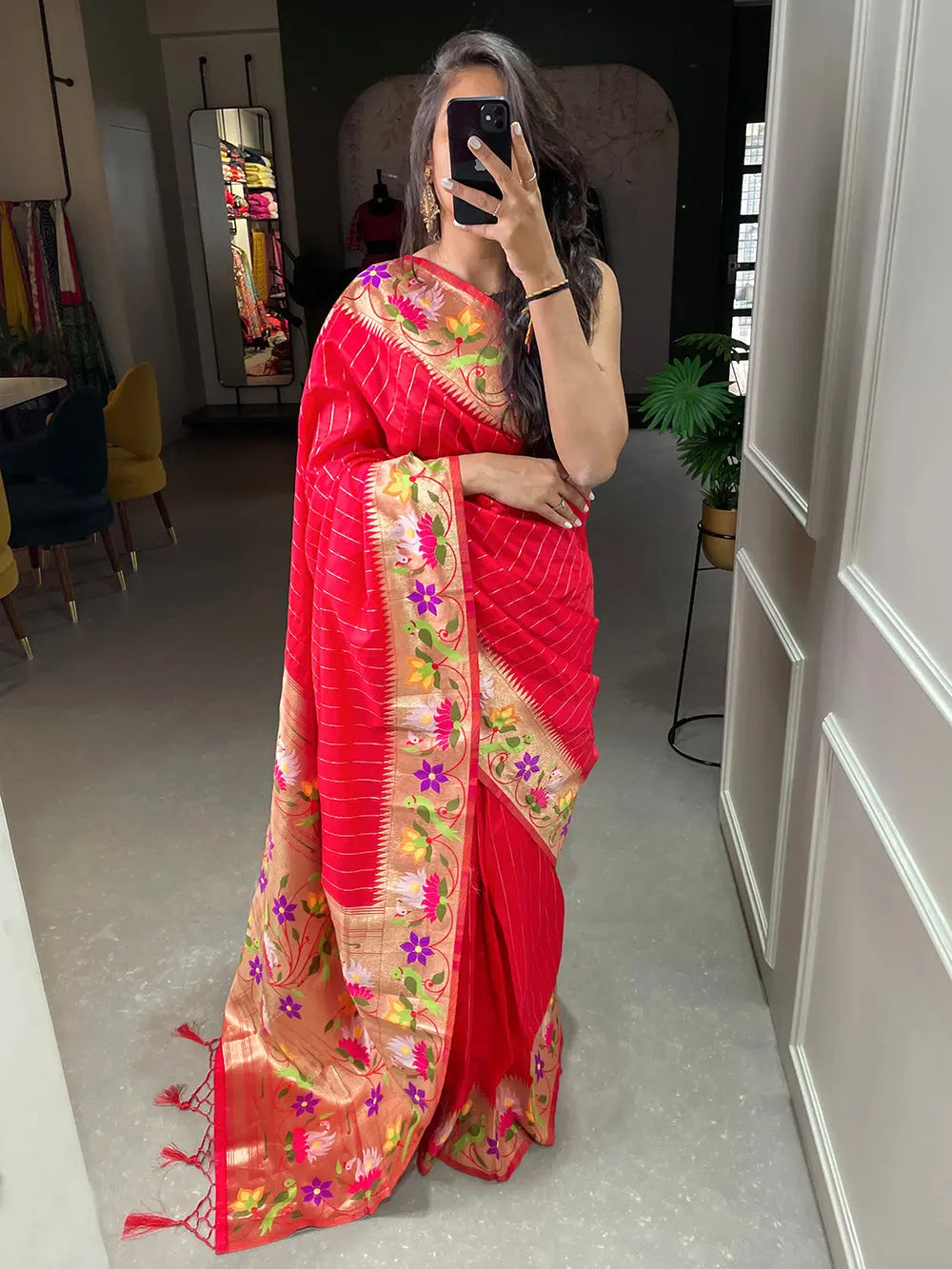 Red Color Weaving Zari Work Jacquard Silk Saree - Colorful Saree