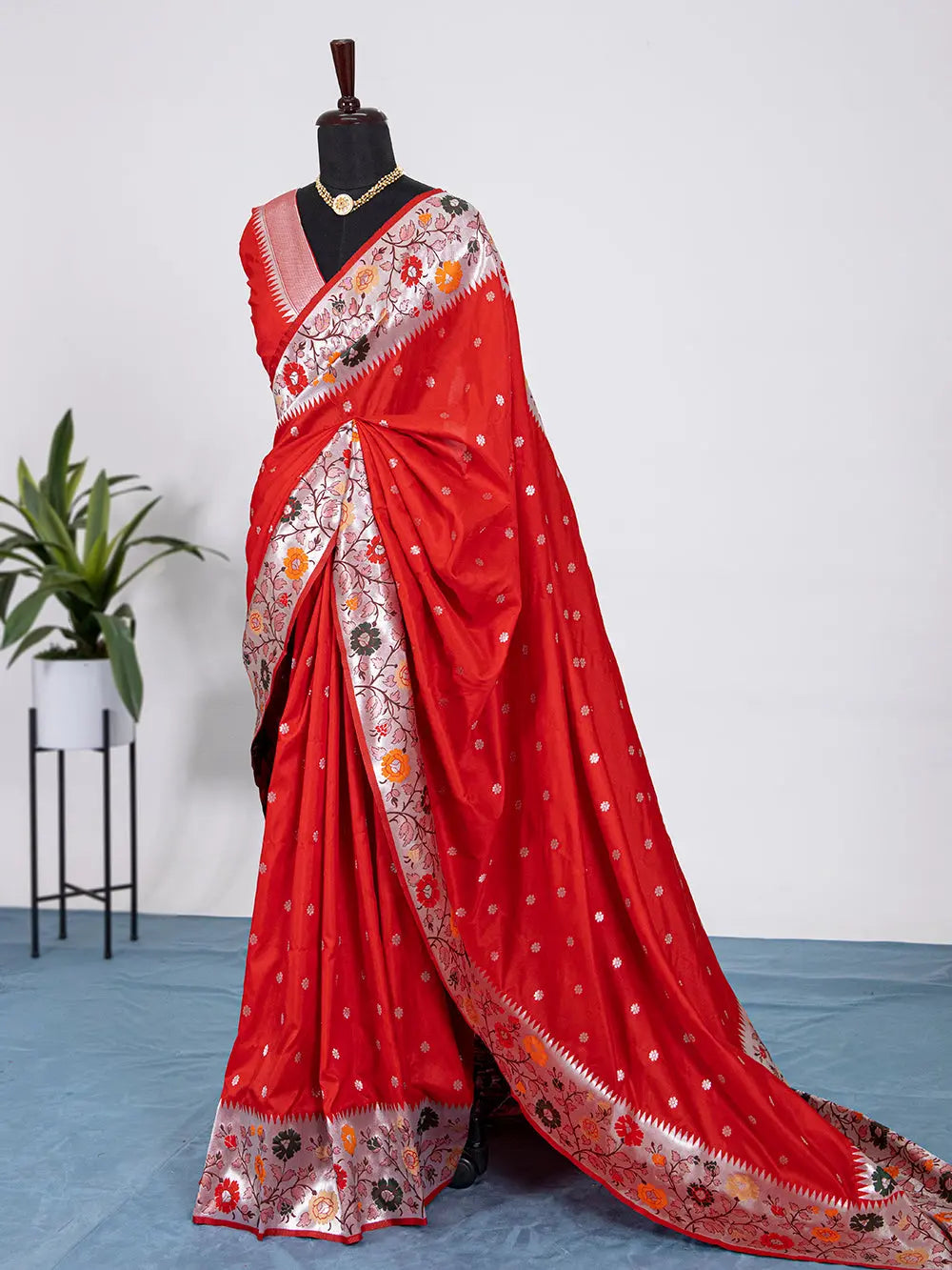 Red Color Weaving Zari work Jacquard Silk Paithani Saree - Colorful Saree