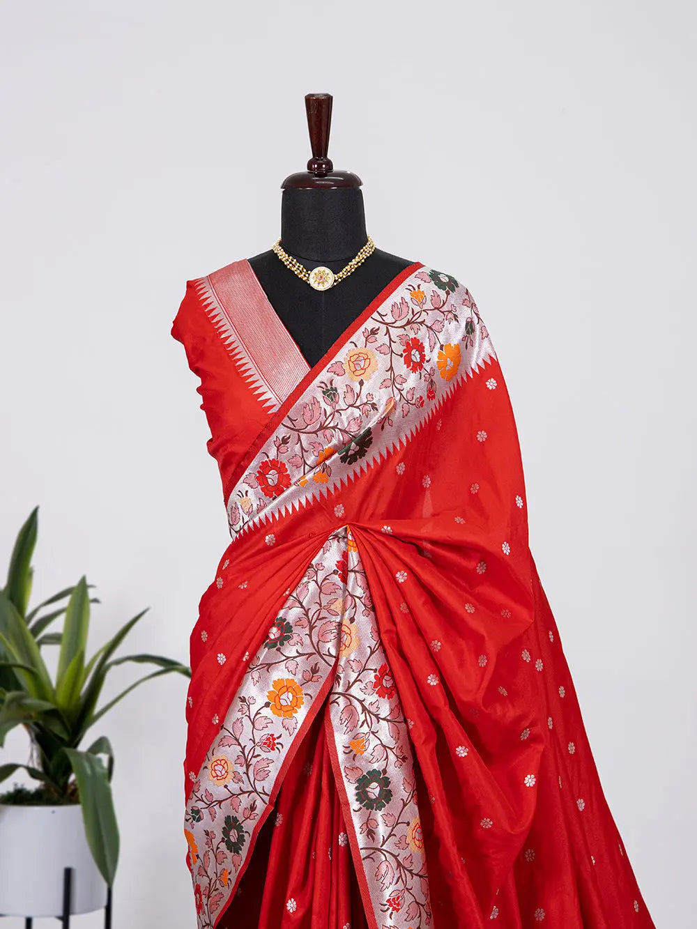 Red Color Weaving Zari work Jacquard Silk Paithani Saree - Colorful Saree