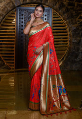 Red Mayuri Banarasi Paithani Silk Woven Saree - Colorful Saree