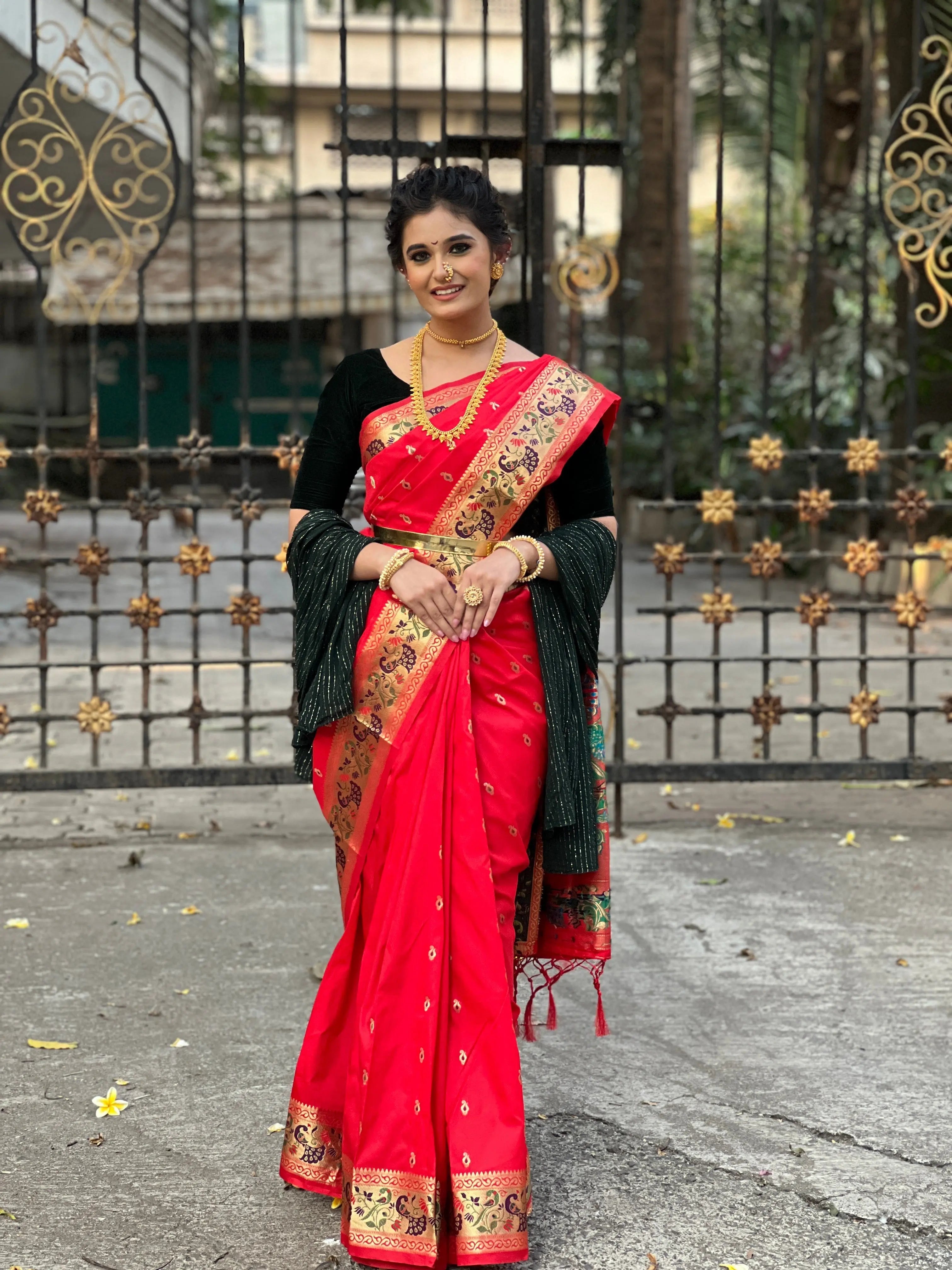 Red Paithani Saree in Woven Silk - Colorful Saree