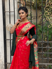 Red Paithani Saree in Woven Silk - Colorful Saree