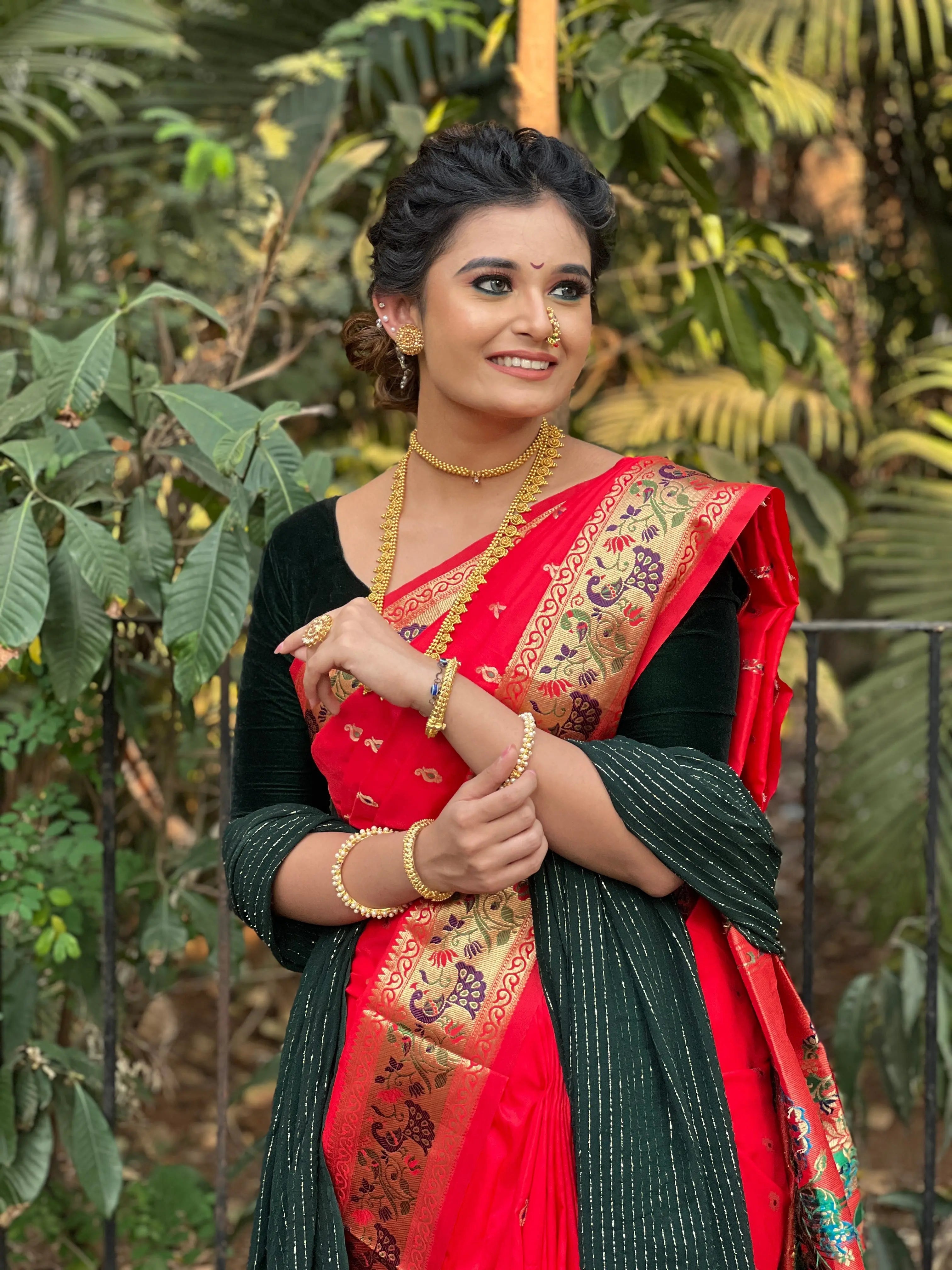 Red Paithani Saree in Woven Silk - Colorful Saree