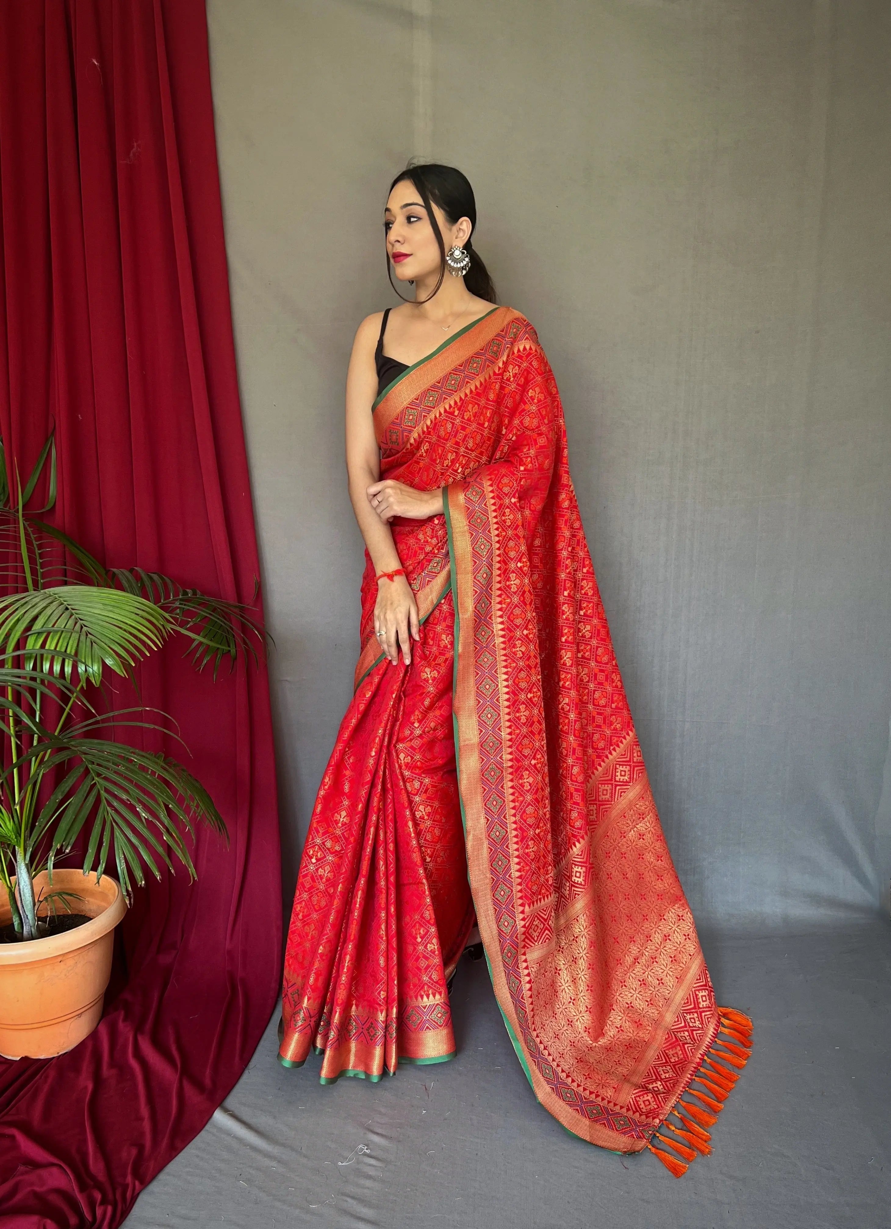 Red Rajkoti Patola Silk Woven Saree - Colorful Saree