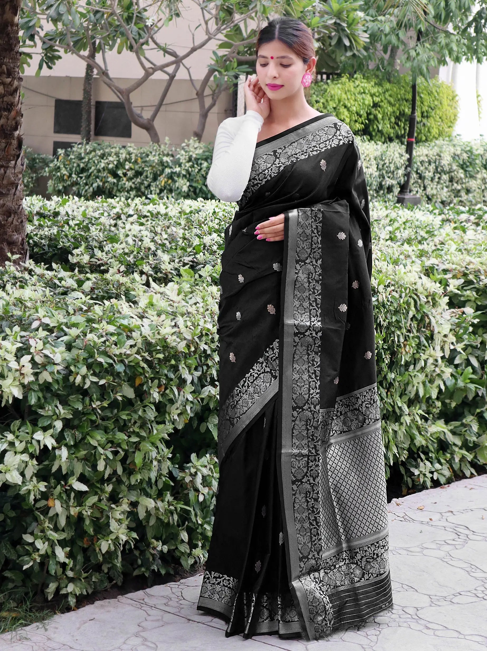 Riwaz Soft Silk Woven Black - Colorful Saree