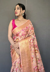 Rose Pink Banarasi Kora Organza Anokhi Digital Vol. 3 Printed Woven Saree - Colorful Saree