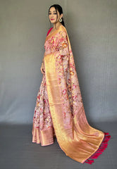 Rose Pink Banarasi Kora Organza Anokhi Digital Vol. 3 Printed Woven Saree - Colorful Saree