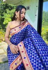 Royal Blue Banarasi Paithani Silk Woven Saree - Colorful Saree