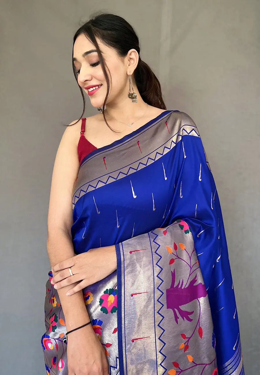 Royal Blue Paithani Big Border Zari Woven Saree - Colorful Saree