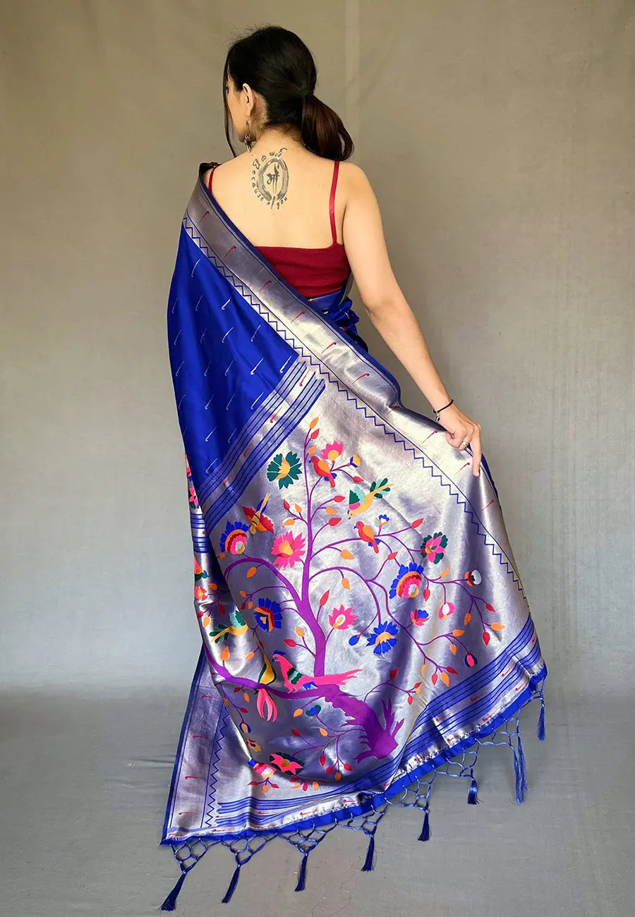 Royal Blue Paithani Big Border Zari Woven Saree - Colorful Saree