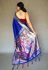 Royal Blue Paithani Big Border Zari Woven Saree - Colorful Saree