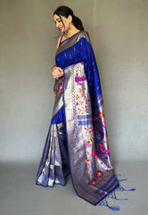 Royal Blue Paithani Big Border Zari Woven Saree - Colorful Saree