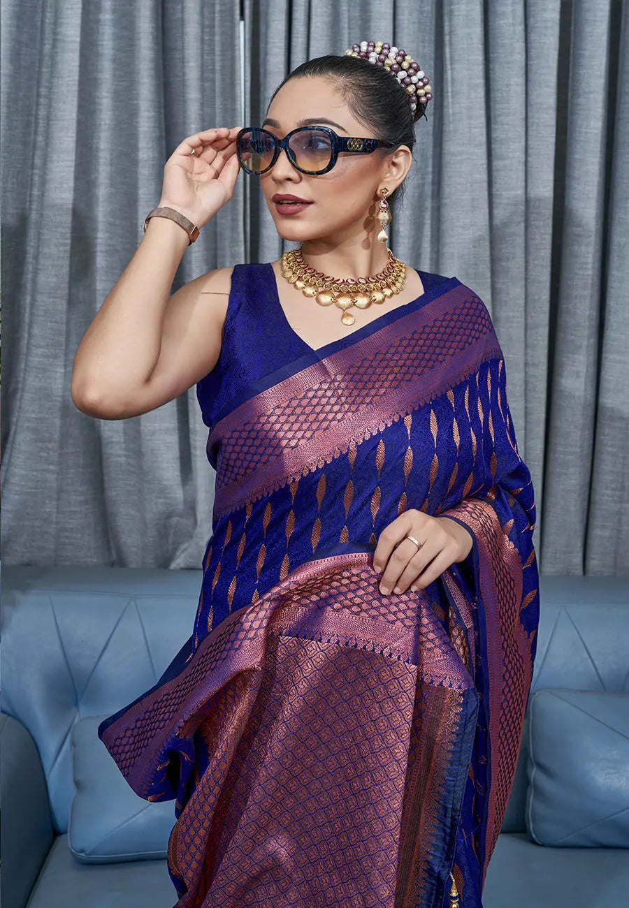 Royal Blue Saraswati Banarasi Silk Woven Saree - Colorful Saree