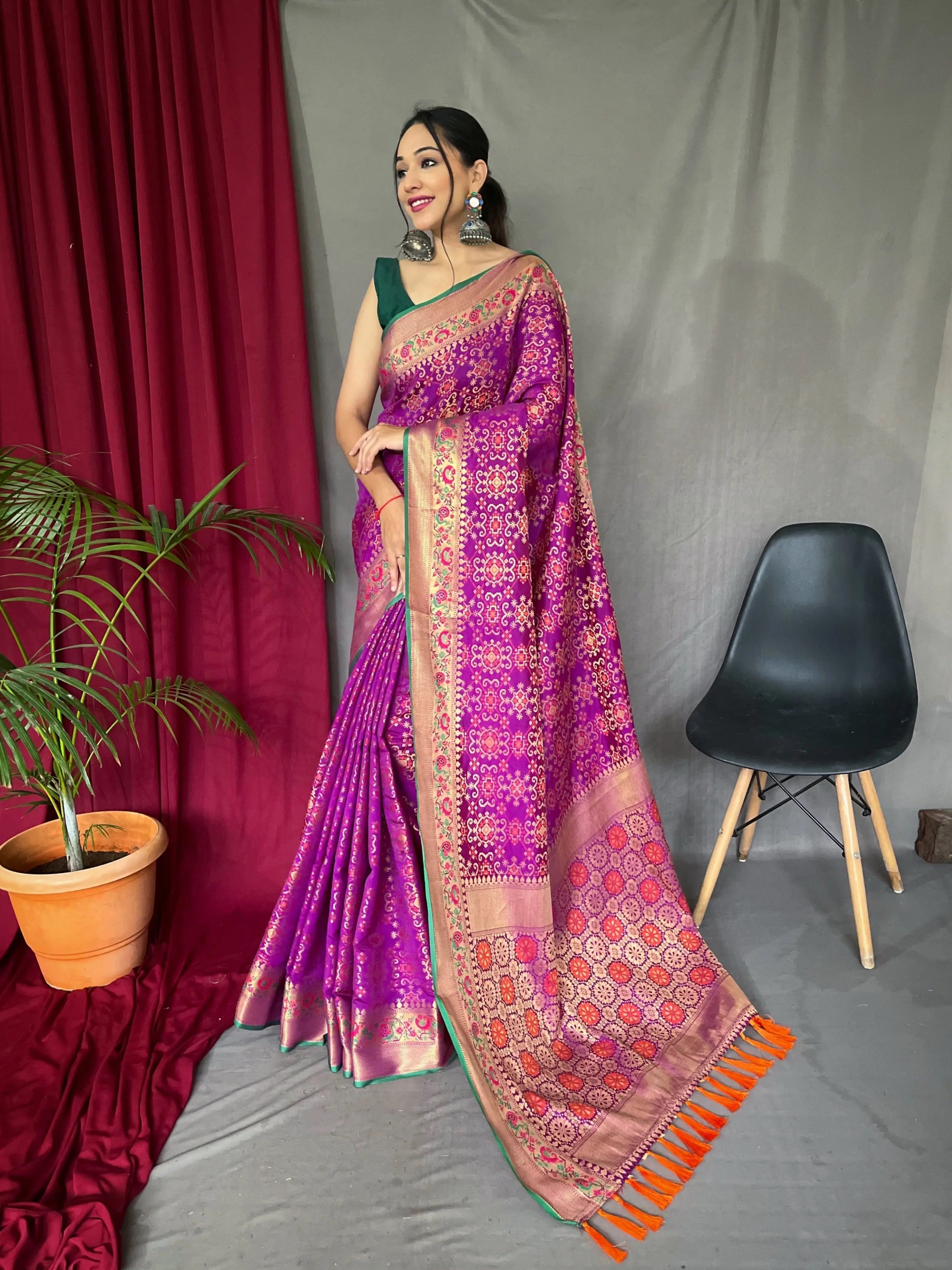Royal Magenta Saree in Bandhej Patola Silk - Colorful Saree