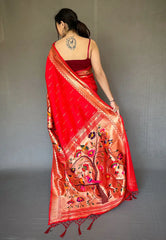 Royal Red Paithani Big Border Zari Woven Saree - Colorful Saree