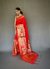 Royal Red Paithani Big Border Zari Woven Saree - Colorful Saree