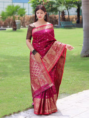 Sangam Soft Silk Saree Three Colored Zari Woven Saree Royal Fuchsia Pink - Colorful Saree